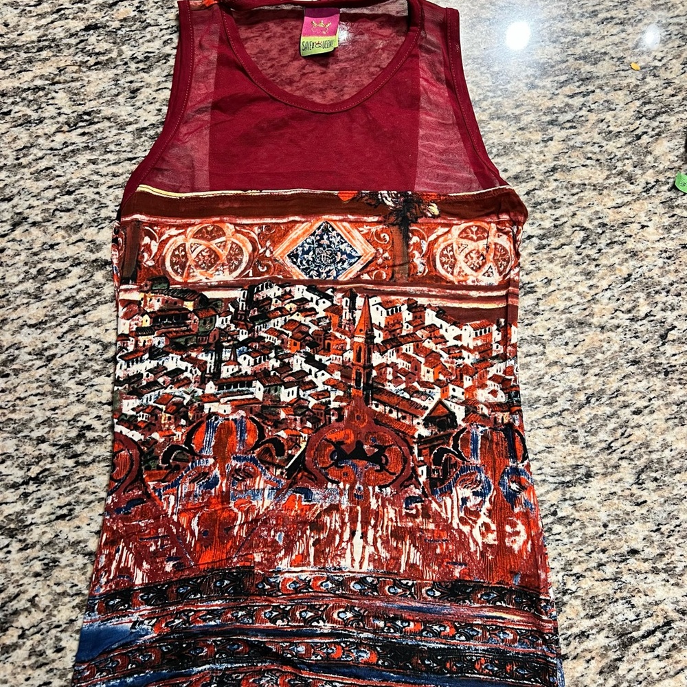 Save the queen maroon dressy tank